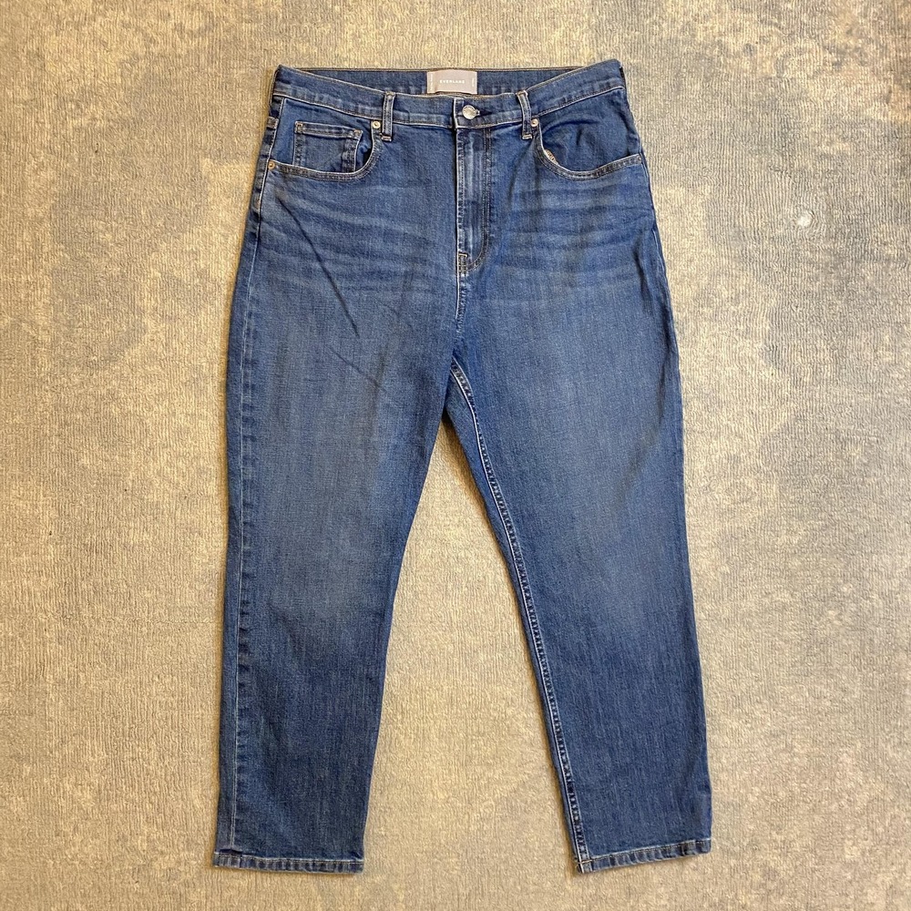 Everlane Jeans Womens 32 Medium Wash Blue High Rise Straight Stretch Denim